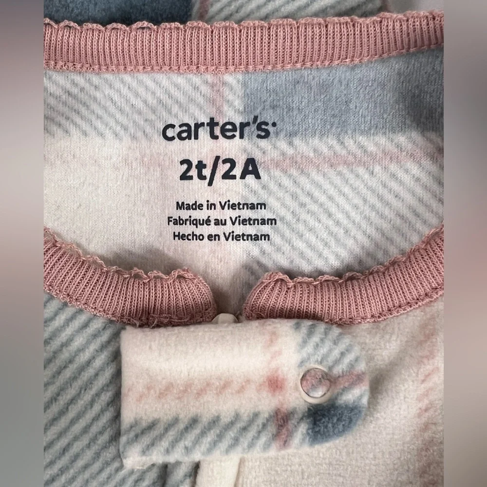 CARTER'S 2 Pack - 1 Pc Fleece Sleepwear Purple polka dots Balerina, Plaid - 2T